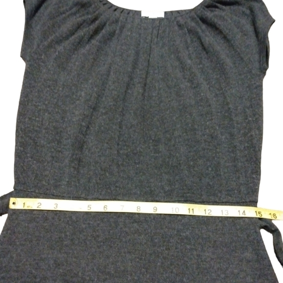 Merino Wool Blend Sweater Dress Ann Taylor Loft Gray Tie Belt Midi Minimalist XS - Picture 13 of 13